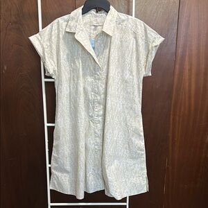 NWT LOFT Cream White Ikat Patterned Shirt Dress L/LP comfy posh